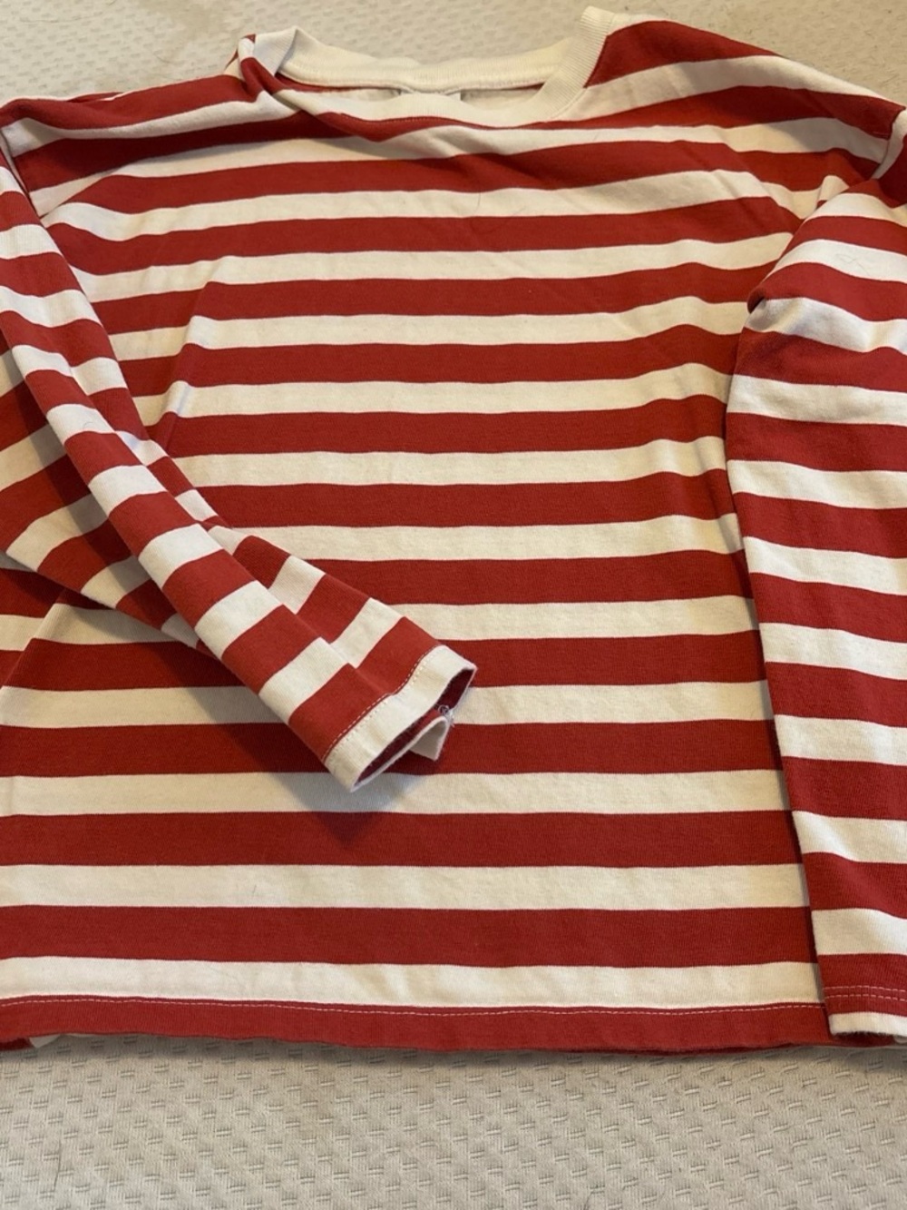 Zara Red and White Striped Long Sleeve Top